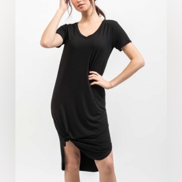JACKSON Rowe Black V-Neck T-Shirt Dress - Picture 1 of 8